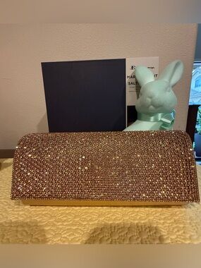 Gold Rhinestone Shoulder Bag w/ Chain Strap – Sparkly Evening Clutch
